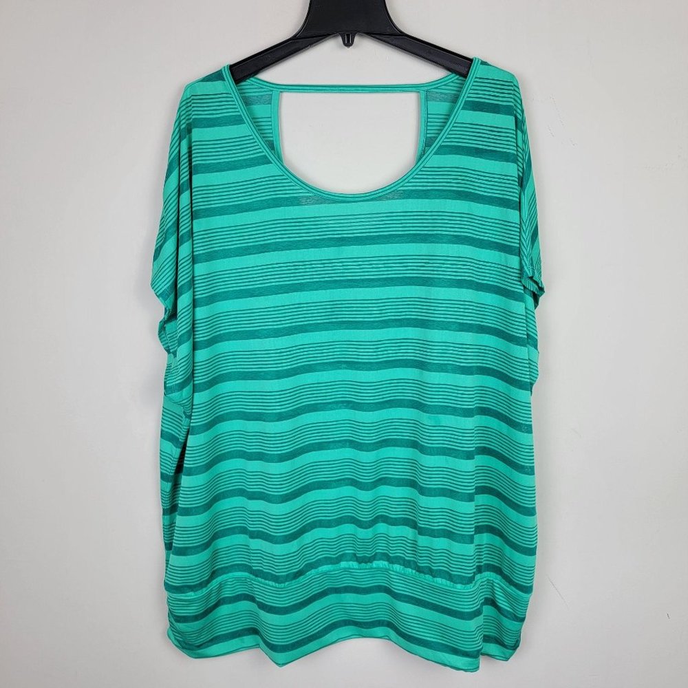 Lane Bryant Green Stripes Scoop Neck Cut Out Sleeveless Blouse Plus Size 26/28